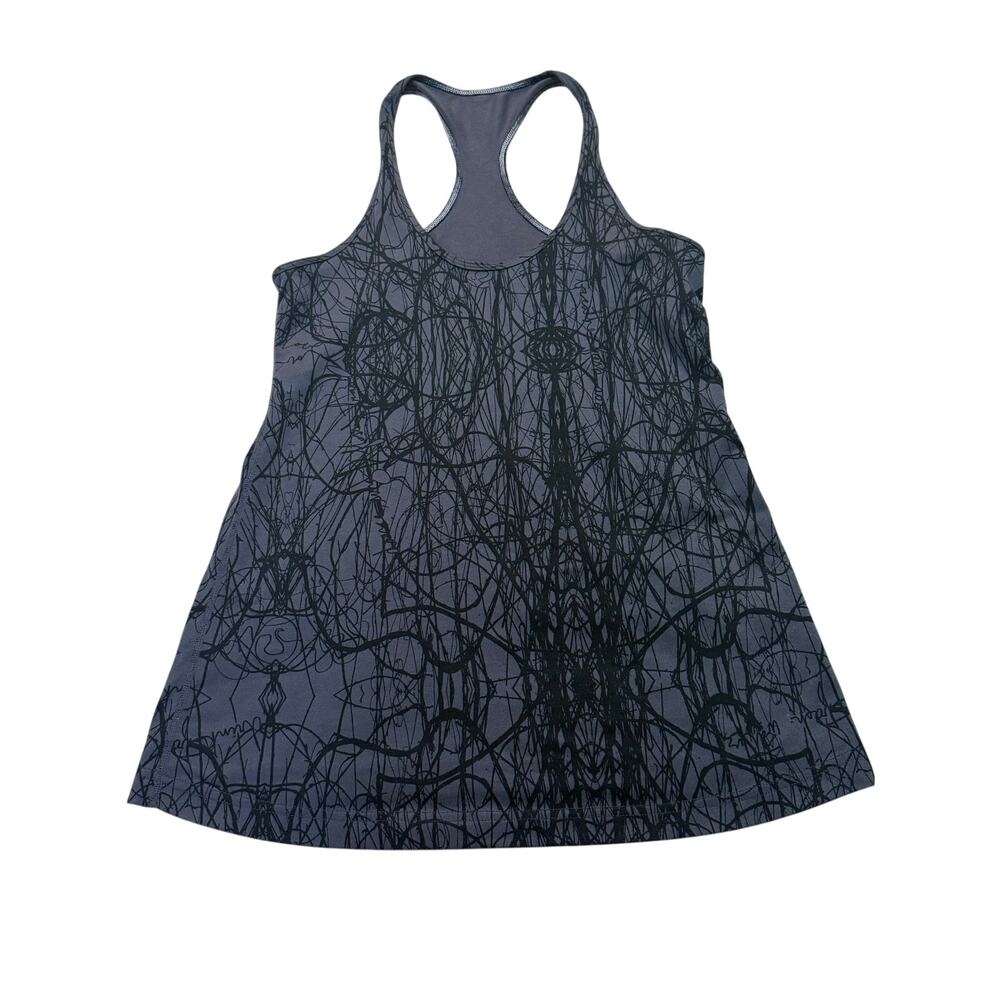 Lululemon Womens Cool Racerback Tank est. 8/10 Black Gray Graffiti
